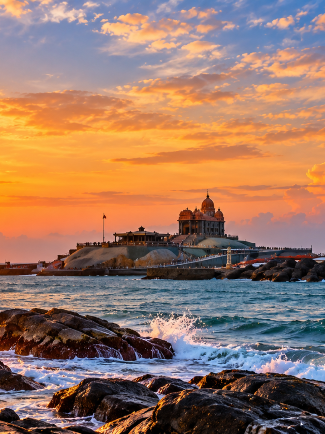 Kanyakumari Monuments at Golden Sunrise